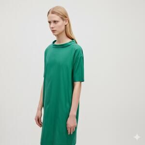 COS Folded Collar Draped  Minimalist Green Dress